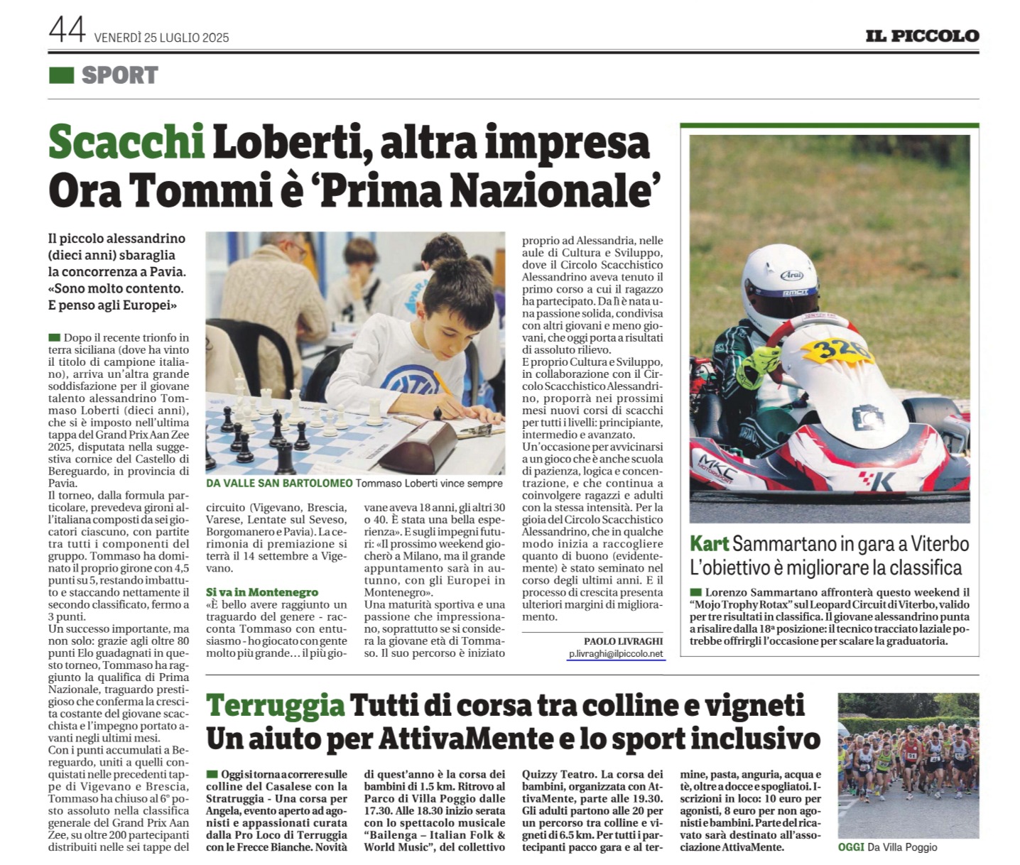 Loberti, giovane scacchista alessandrino, talento nazionale