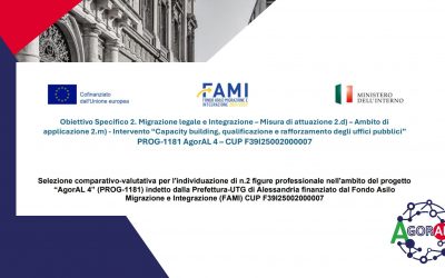 Selezione personale – Progetto FAMI “AgorAL 4”: 2 posizioni part-time presso la Prefettura di Alessandria