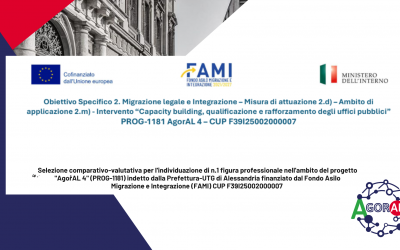 Selezione personale – Progetto FAMI “AgorAL 4”: 2 posizioni part-time presso la Prefettura di Alessandria